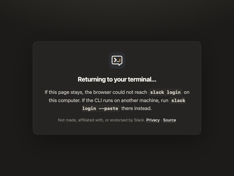 The sign-in page saying Returning to your terminal