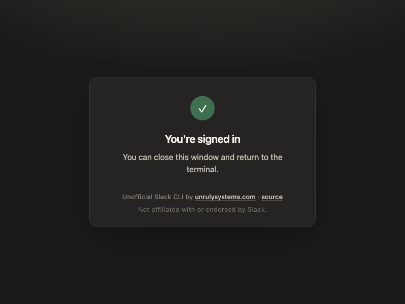 A page served by the CLI saying You're signed in, you can close this window